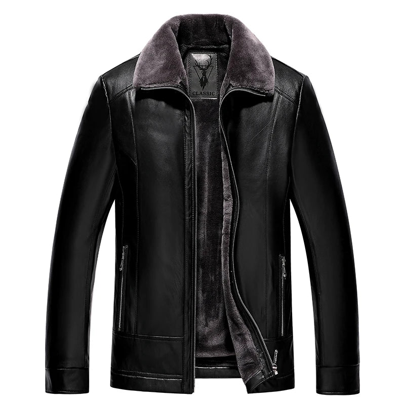 Leather Jacket Men Winter Fleece Warm Motorcycle Coats Mens Fashion New Biker