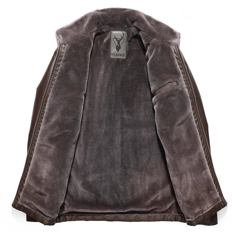 Leather Jacket Men Winter Fleece Warm Motorcycle Coats Mens Fashion New Biker