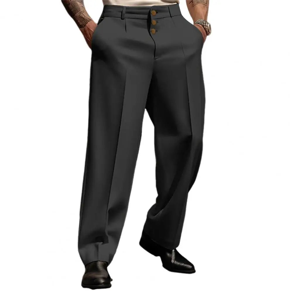 Men Suit Pants Elegant Men's Business Suit Pants with Straight Loose Fit
