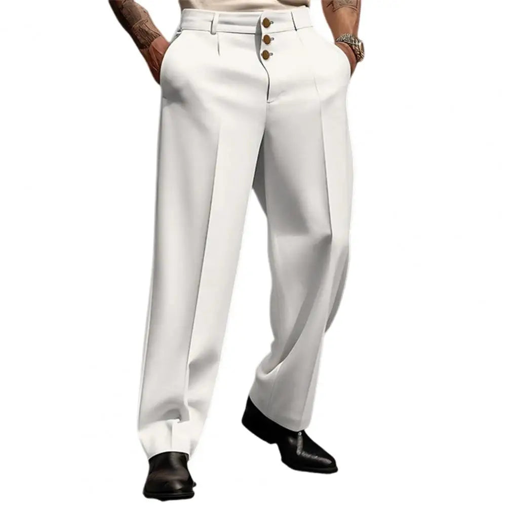 Men Suit Pants Elegant Men's Business Suit Pants with Straight Loose Fit