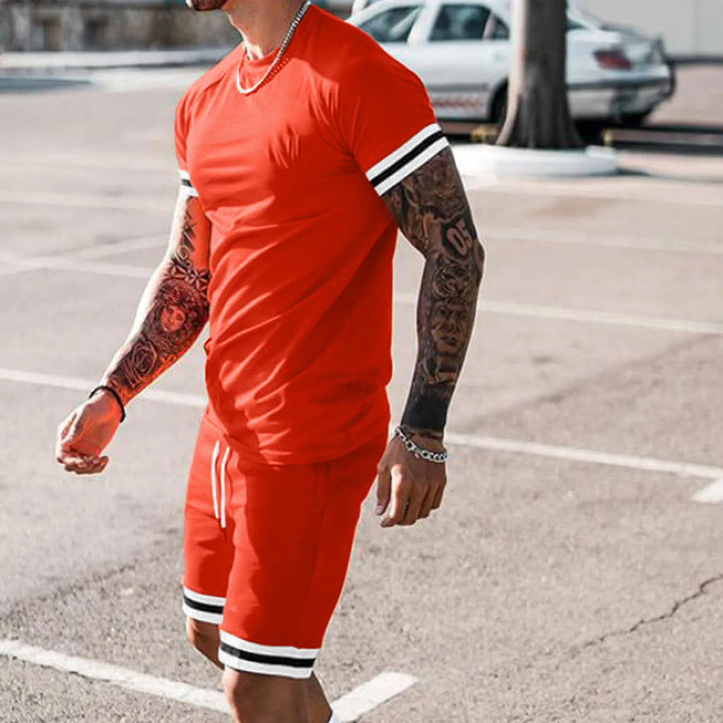 Men's Summer Loose Suit  Short-sleeved And Shorts Sporty And Casual Round-neck Two-piece