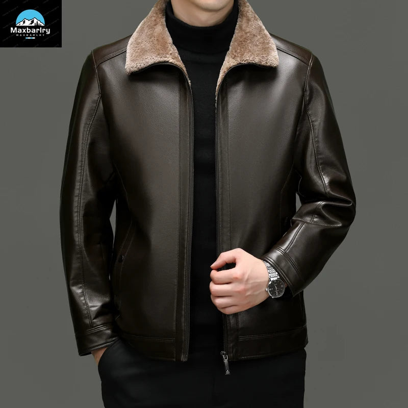Leather Jacket Men's Winter Luxury Clothing Fur One-piece Thickened Biker