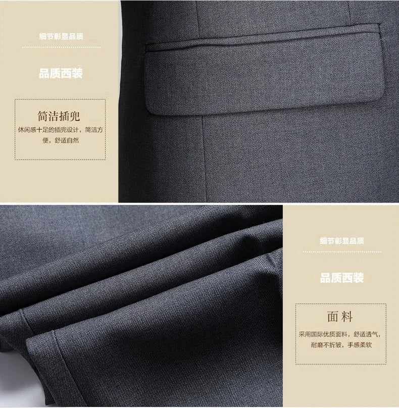 Suit (Blazer+ Pants) Men's Fashion Business Outdoor Trend Solid Color Casual Slim