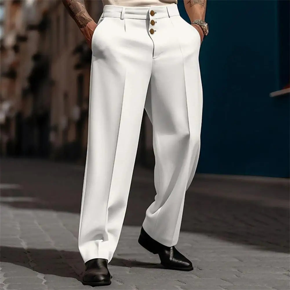 Men Suit Pants Elegant Men's Business Suit Pants with Straight Loose Fit