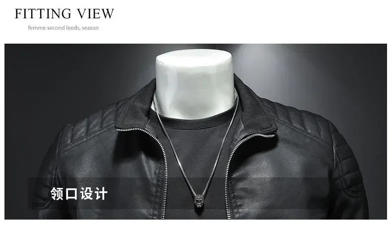 Men's Stand-Up Collar Biker Leather Jacket High Quality Casual Fashion Leather