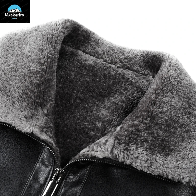 Leather Jacket Men's Winter Luxury Clothing Fur One-piece Thickened Biker