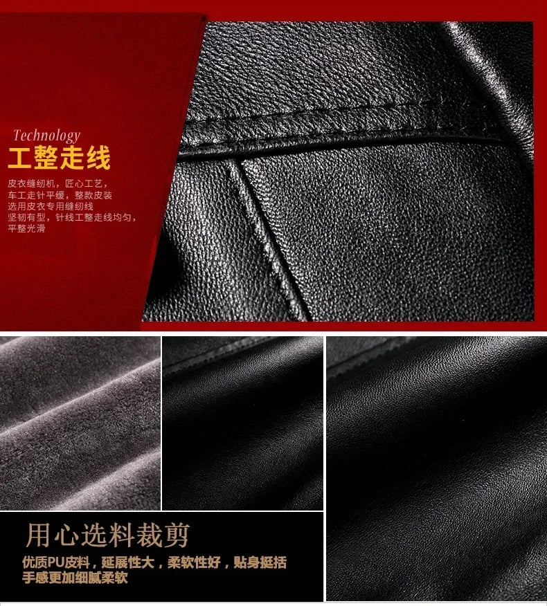 Leather Jacket Men Winter Fleece Warm Motorcycle Coats Mens Fashion New Biker
