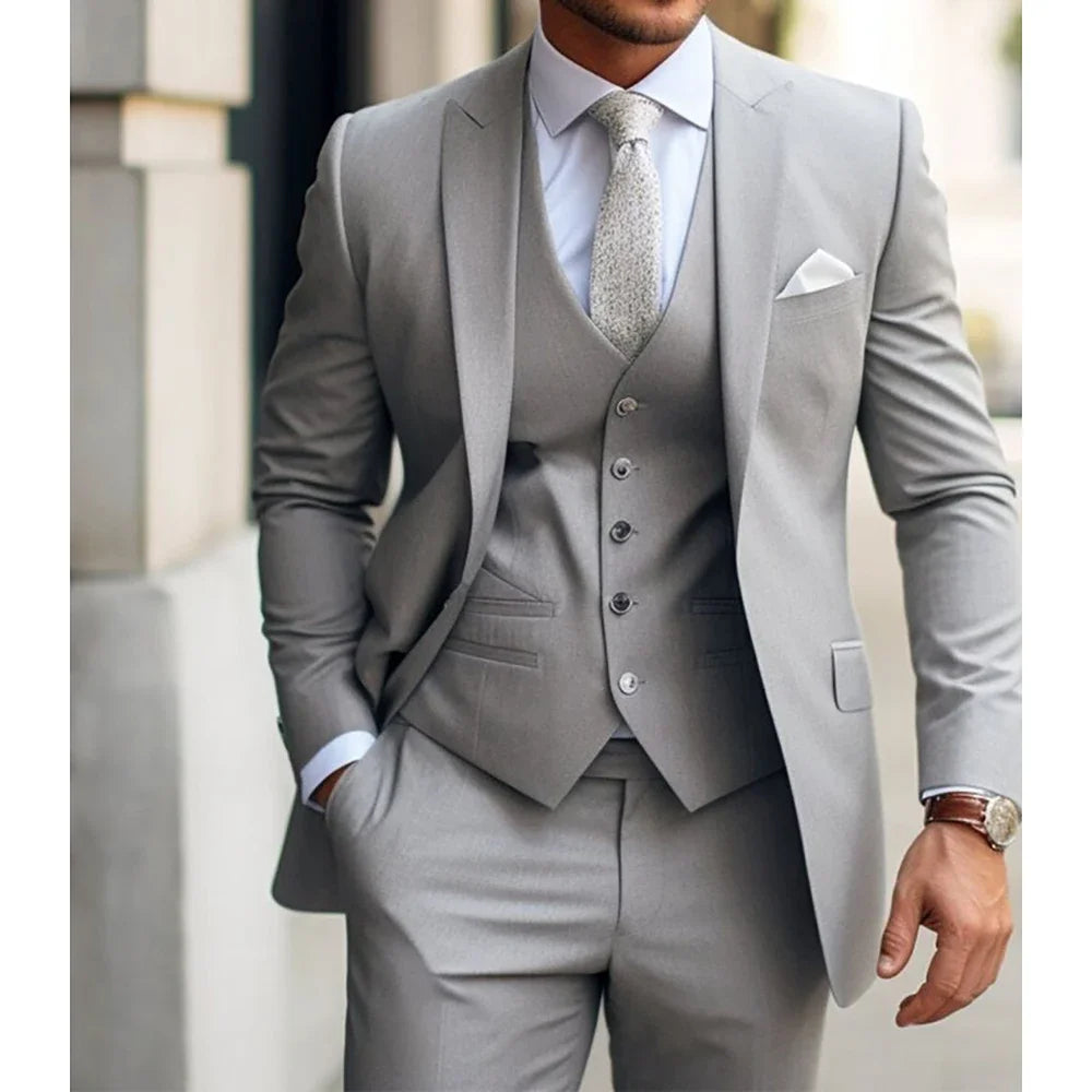 Men's Suits Grey Costume Homme Slim Fit Formal Wedding Outfits