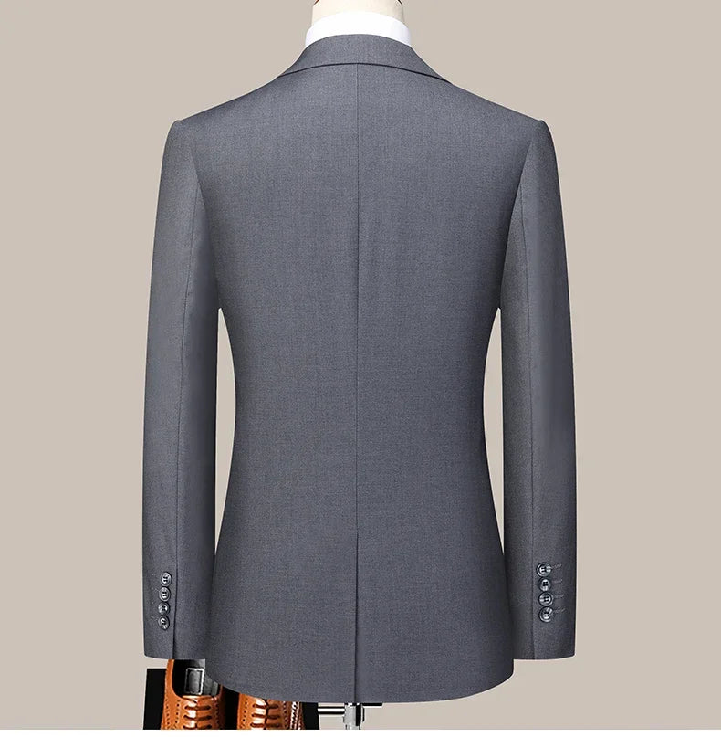 Suit (Blazer+ Pants) Men's Fashion Business Outdoor Trend Solid Color Casual Slim