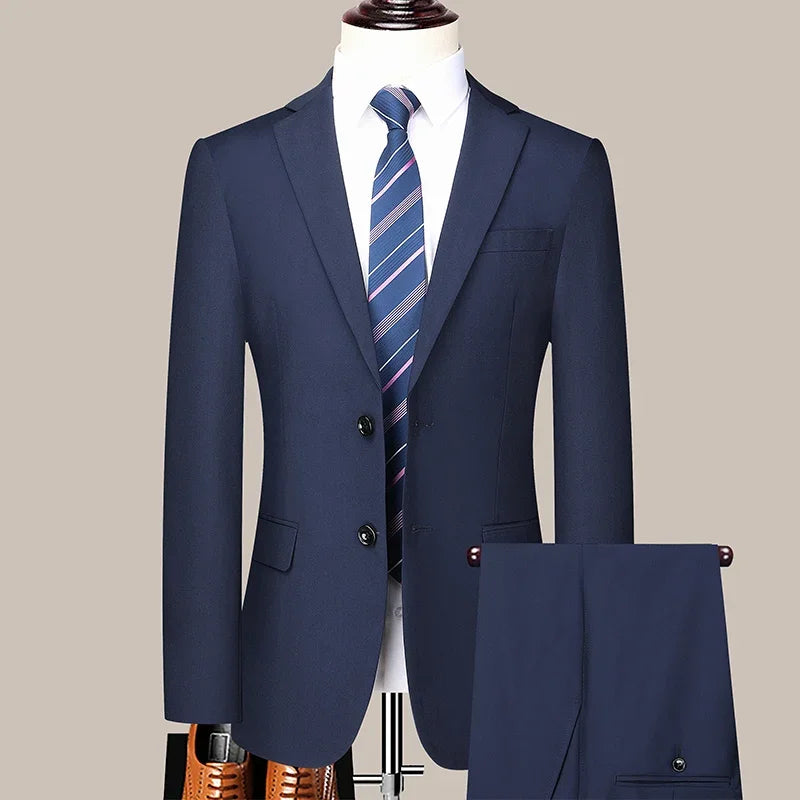 Suit (Blazer+ Pants) Men's Fashion Business Outdoor Trend Solid Color Casual Slim