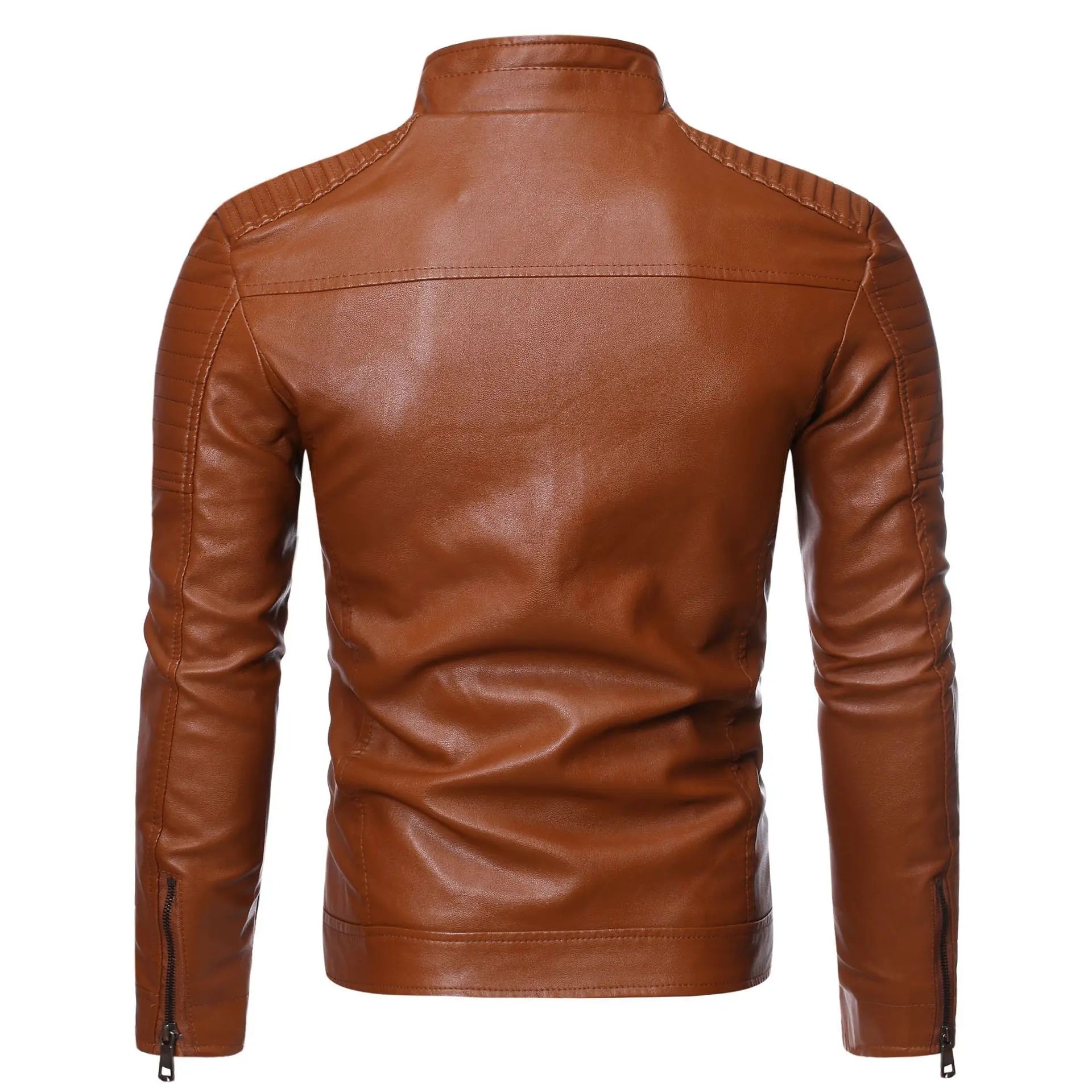 Men's Leather Jacket 2025 New Spring And Autumn Thin Style Stand Collar Striped