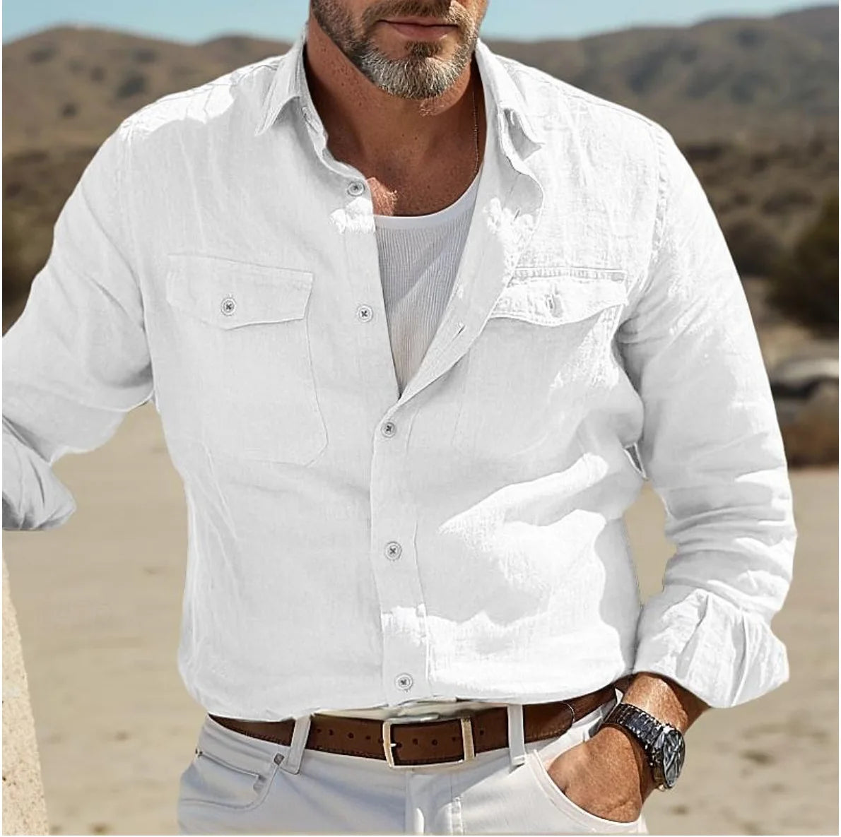 Shirts Men's Linen Man Business Gentleman Denim Shirts