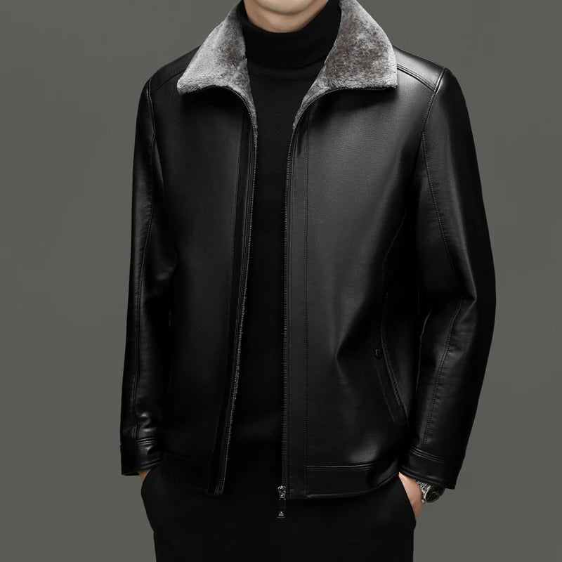 Leather Jacket Men's Winter Luxury Clothing Fur One-piece Thickened Biker