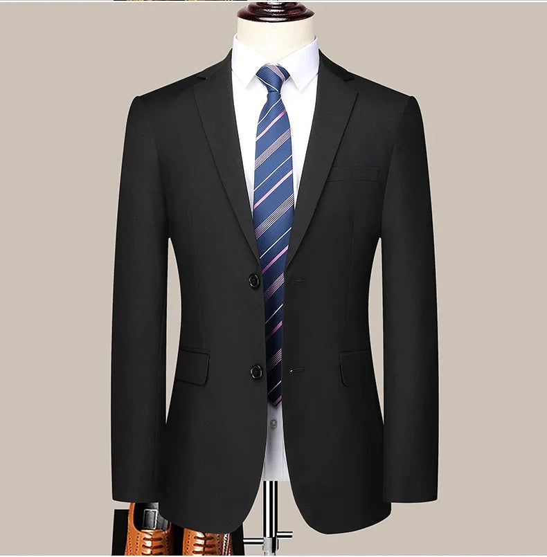 Suit (Blazer+ Pants) Men's Fashion Business Outdoor Trend Solid Color Casual Slim