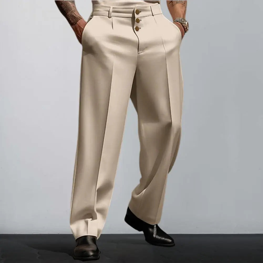 Men Suit Pants Elegant Men's Business Suit Pants with Straight Loose Fit