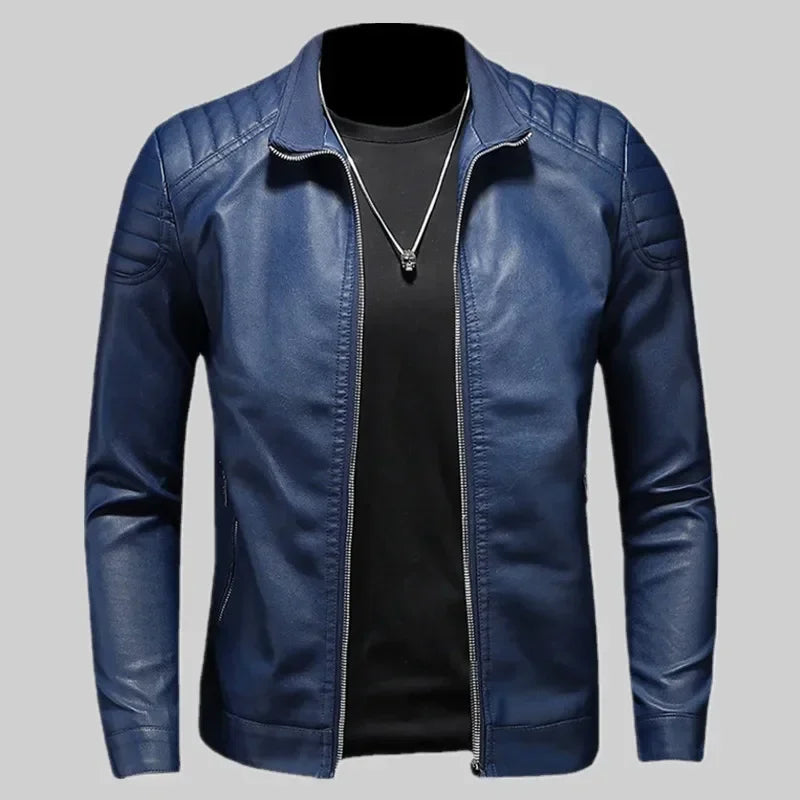 Men's Stand-Up Collar Biker Leather Jacket High Quality Casual Fashion Leather
