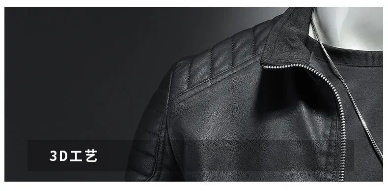 Men's Stand-Up Collar Biker Leather Jacket High Quality Casual Fashion Leather