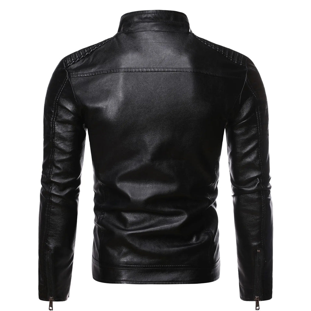Men's Leather Jacket 2025 New Spring And Autumn Thin Style Stand Collar Striped