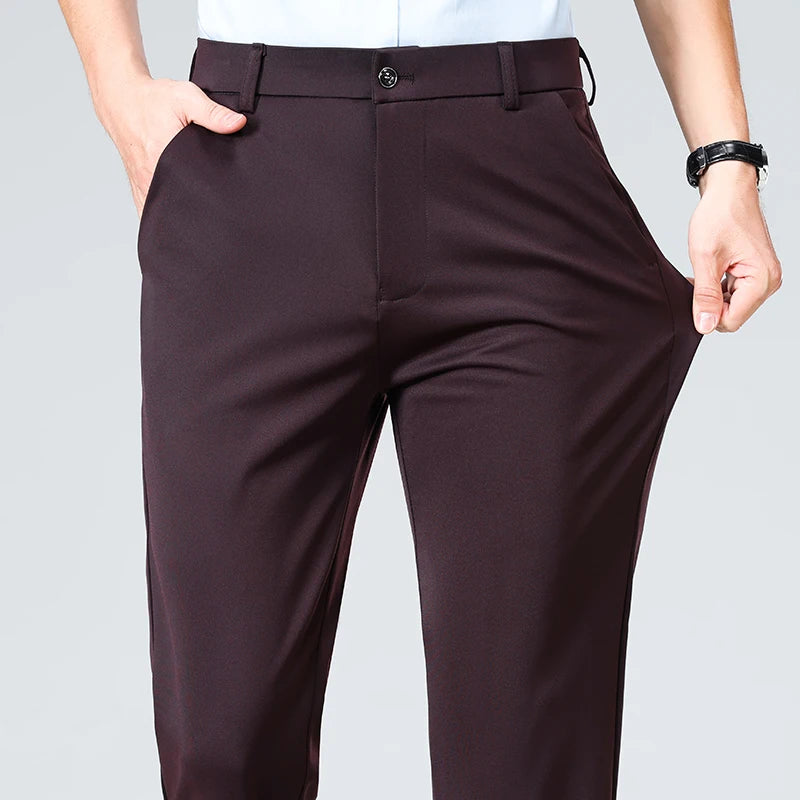 Men's Summer Autumn Slim Fit Trousers, Formal Suit Pants