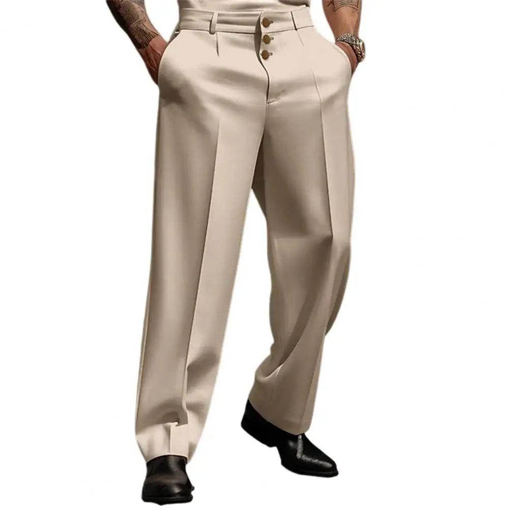 Men Suit Pants Elegant Men's Business Suit Pants with Straight Loose Fit