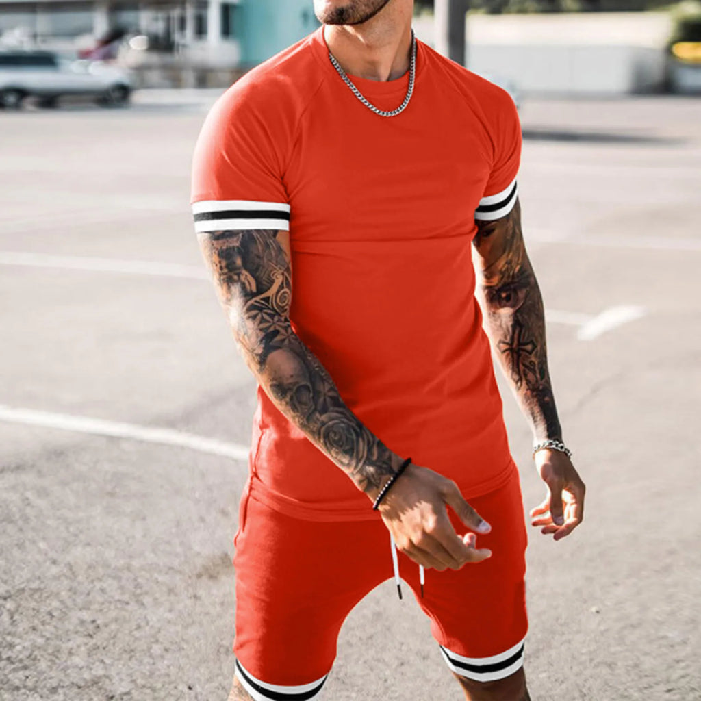 Men's Summer Loose Suit  Short-sleeved And Shorts Sporty And Casual Round-neck Two-piece