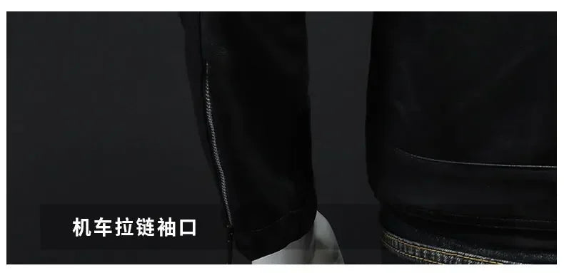 Men's Stand-Up Collar Biker Leather Jacket High Quality Casual Fashion Leather