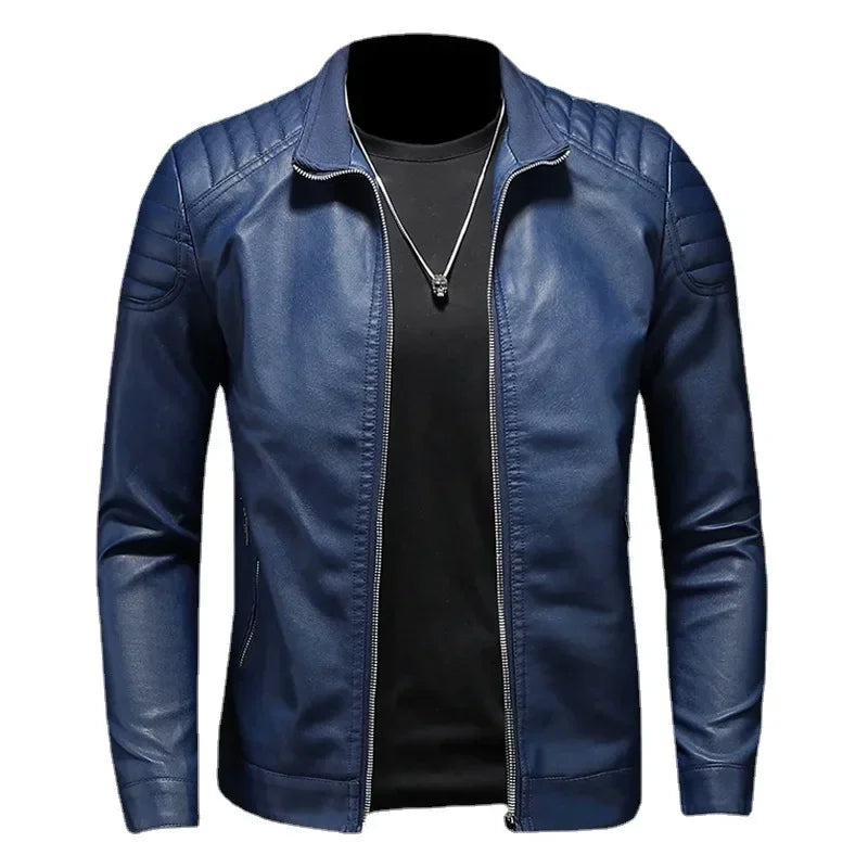 Men's Stand-Up Collar Biker Leather Jacket High Quality Casual Fashion Leather
