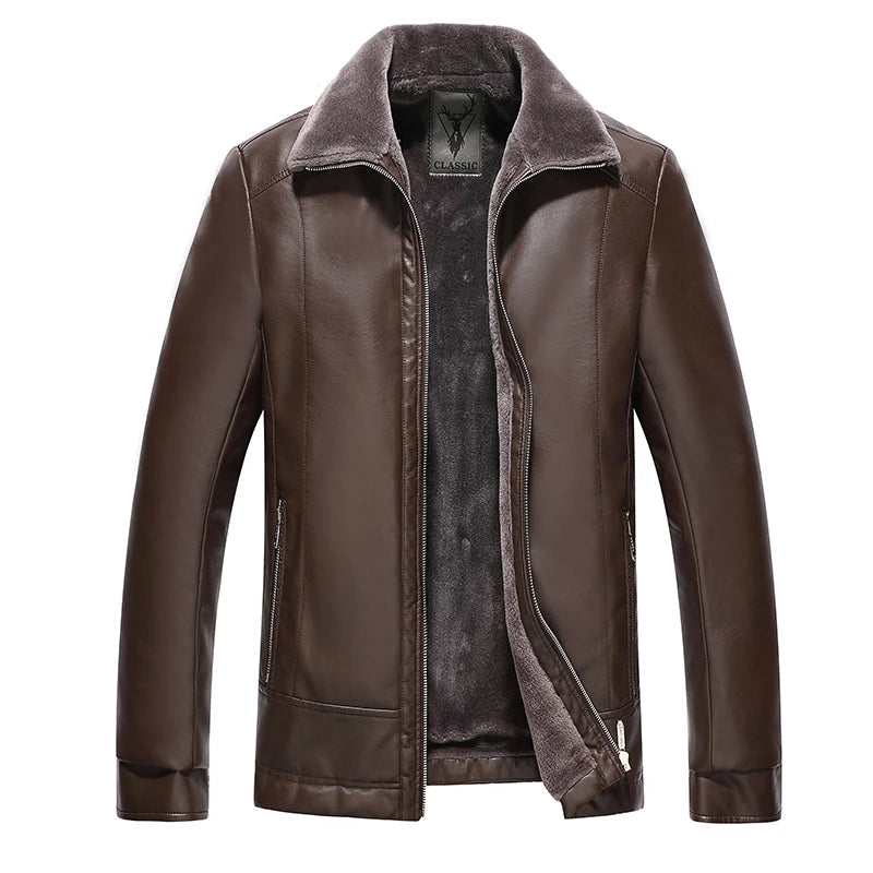 Leather Jacket Men Winter Fleece Warm Motorcycle Coats Mens Fashion New Biker