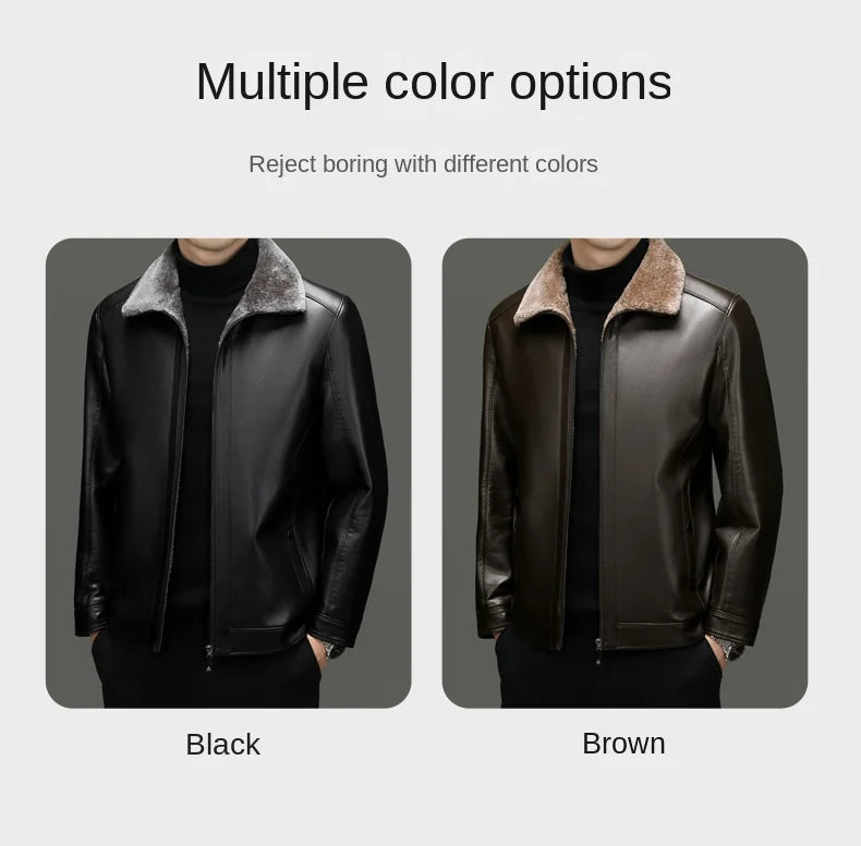 Leather Jacket Men's Winter Luxury Clothing Fur One-piece Thickened Biker