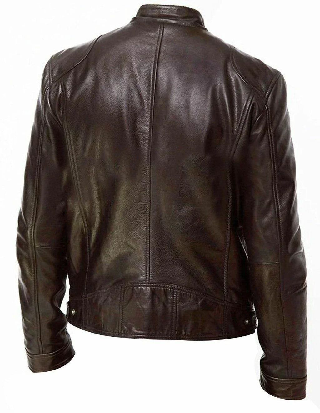 Men's Leather Jacket Men's Stand-up Collar Zipper Biker Leather Jacket Casual