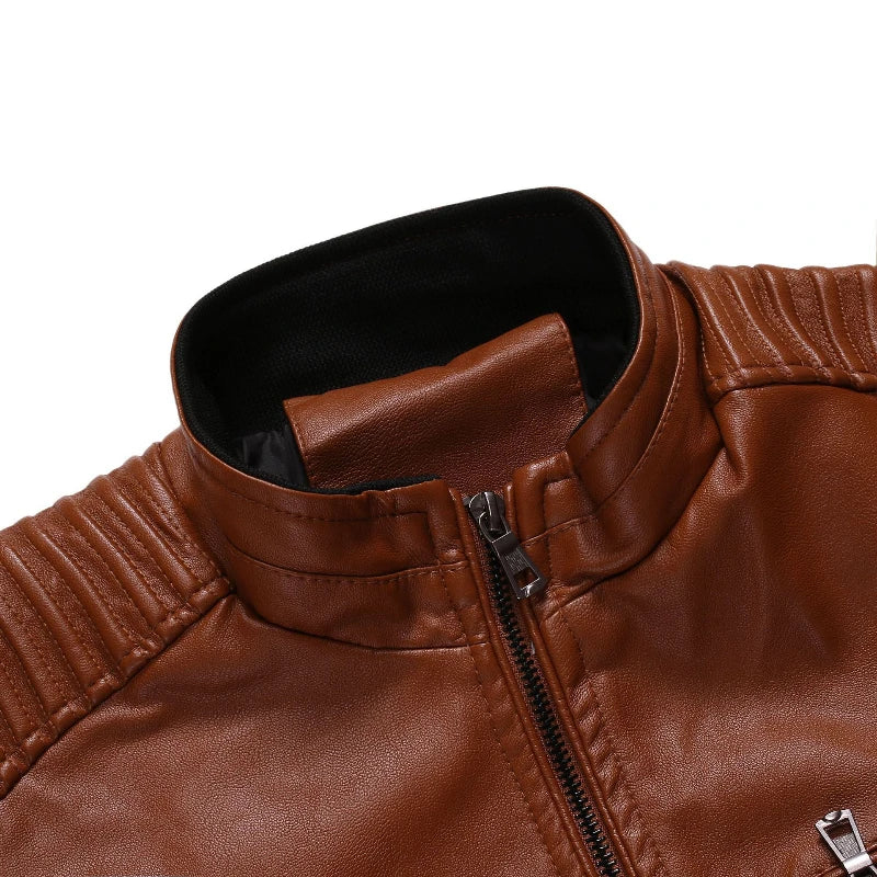 Men's Leather Jacket 2025 New Spring And Autumn Thin Style Stand Collar Striped