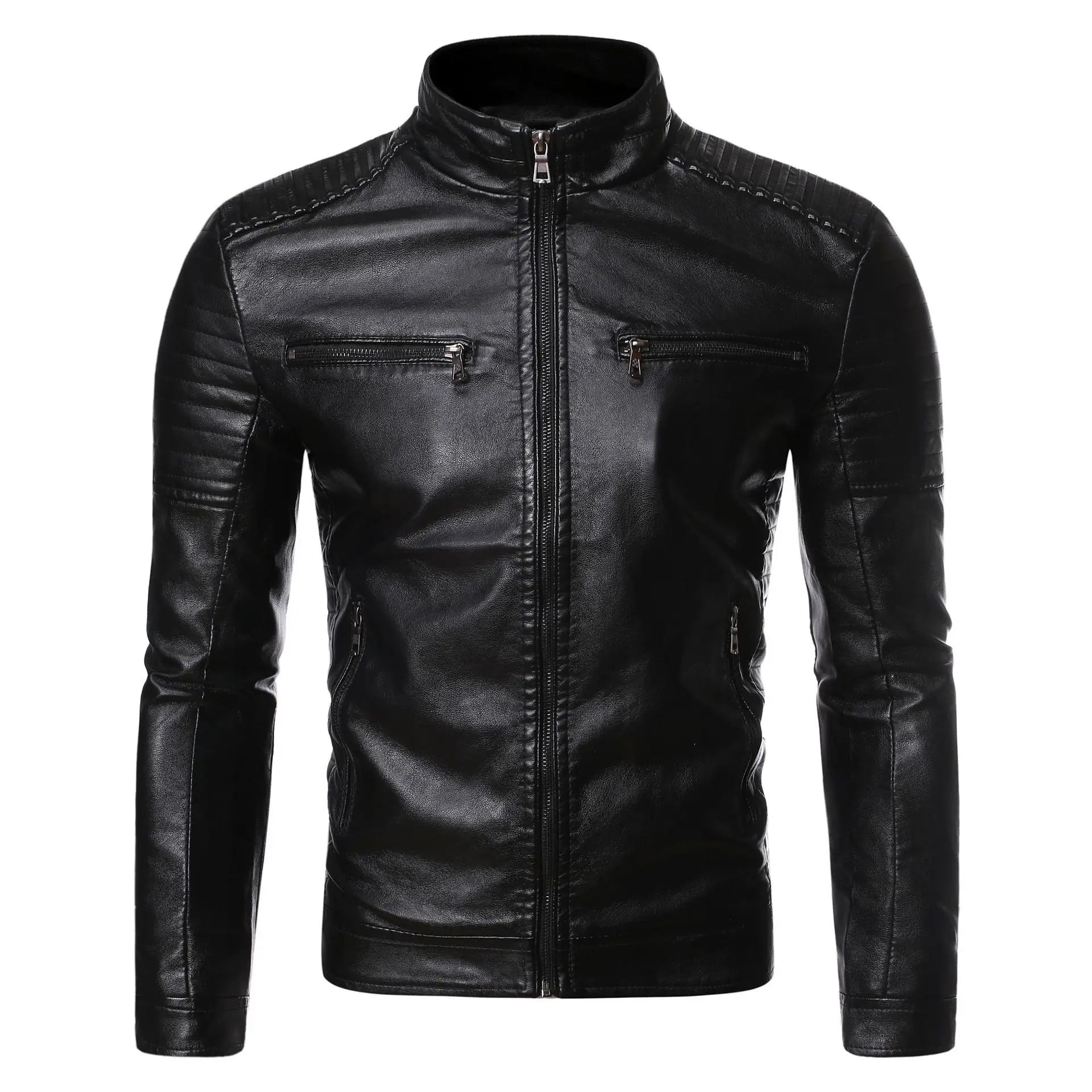Men's Leather Jacket 2025 New Spring And Autumn Thin Style Stand Collar Striped