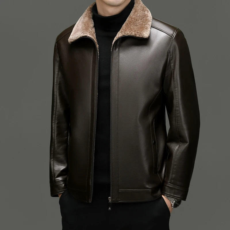 Leather Jacket Men's Winter Luxury Clothing Fur One-piece Thickened Biker