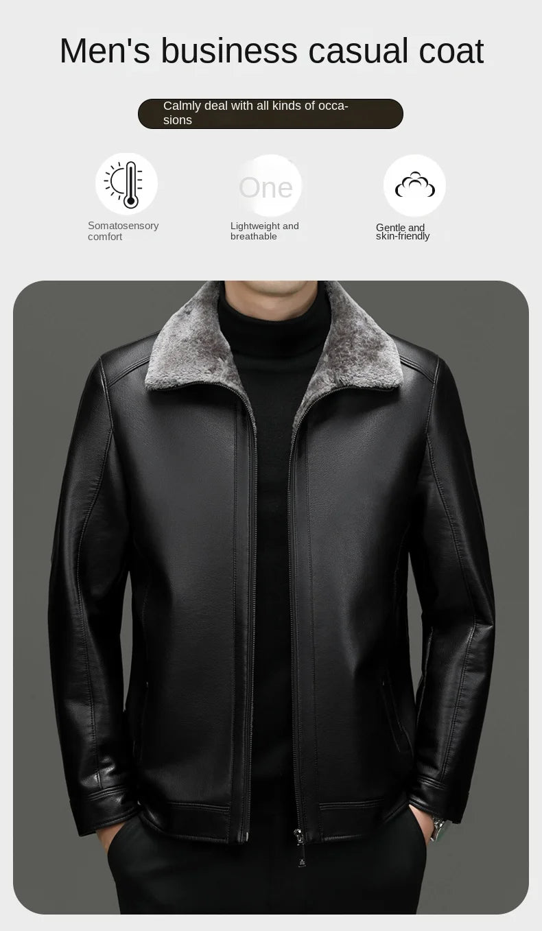 Leather Jacket Men's Winter Luxury Clothing Fur One-piece Thickened Biker