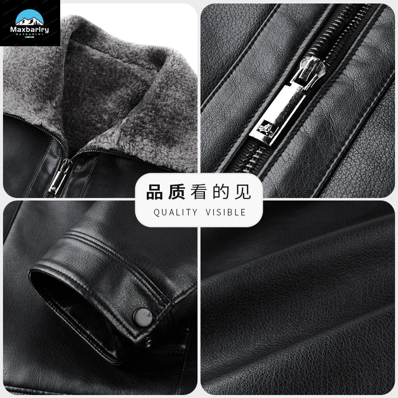 Leather Jacket Men's Winter Luxury Clothing Fur One-piece Thickened Biker
