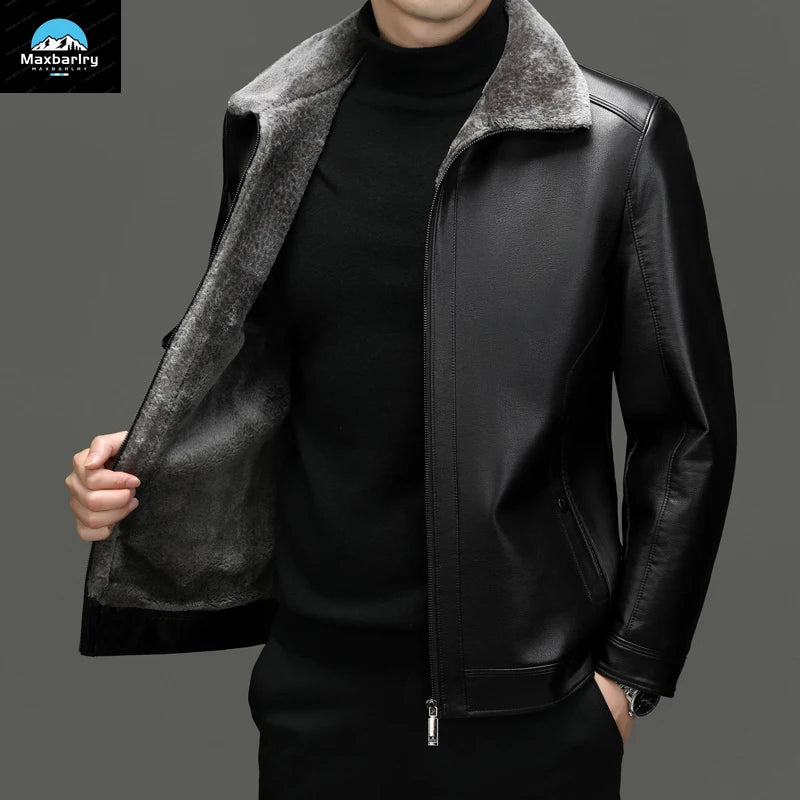 Leather Jacket Men's Winter Luxury Clothing Fur One-piece Thickened Biker