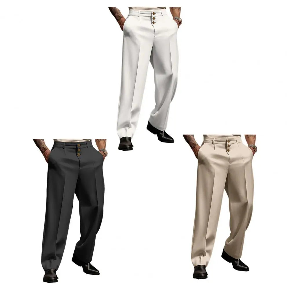 Men Suit Pants Elegant Men's Business Suit Pants with Straight Loose Fit
