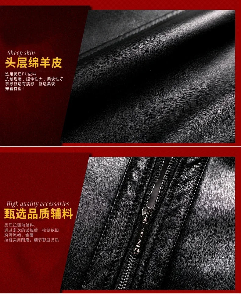 Leather Jacket Men Winter Fleece Warm Motorcycle Coats Mens Fashion New Biker