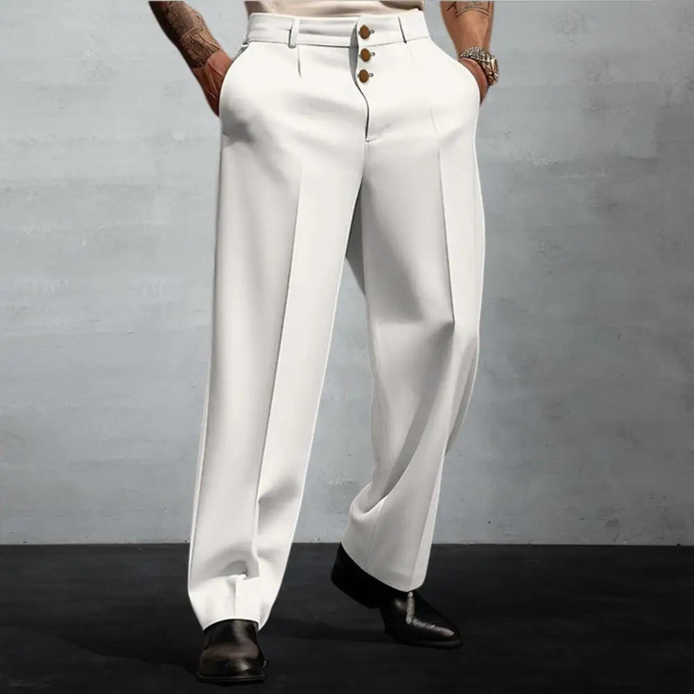 Men Suit Pants Elegant Men's Business Suit Pants with Straight Loose Fit
