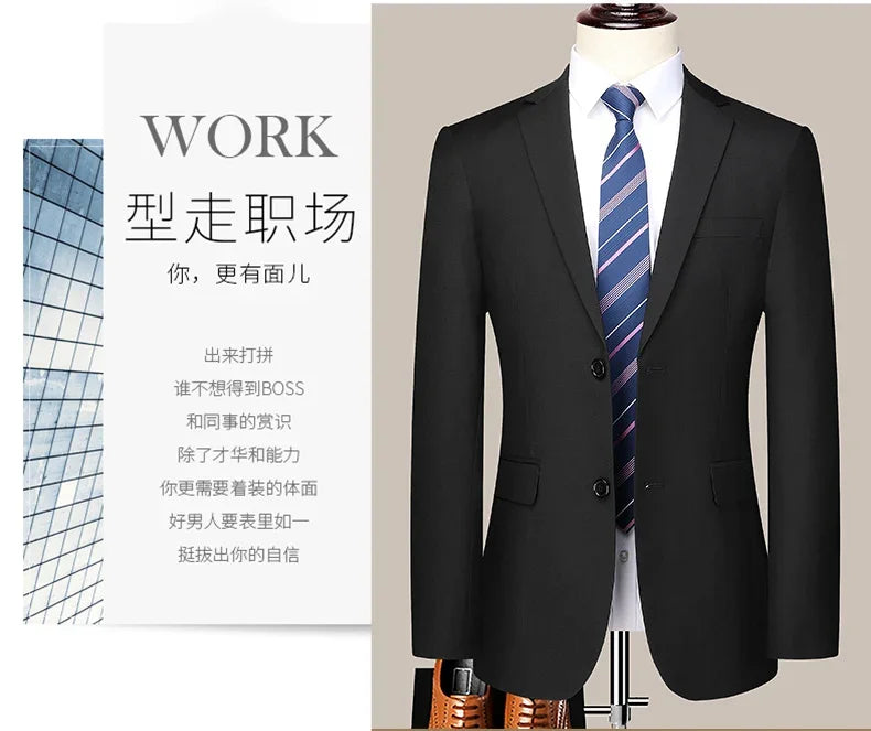 Suit (Blazer+ Pants) Men's Fashion Business Outdoor Trend Solid Color Casual Slim