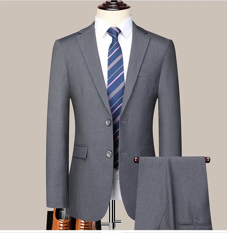 Suit (Blazer+ Pants) Men's Fashion Business Outdoor Trend Solid Color Casual Slim