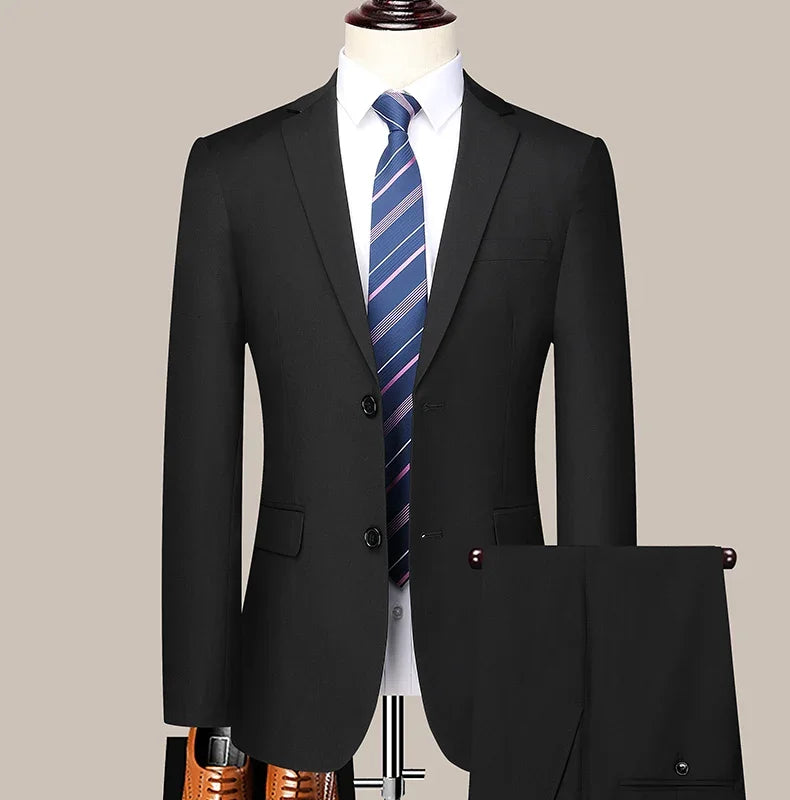 Suit (Blazer+ Pants) Men's Fashion Business Outdoor Trend Solid Color Casual Slim