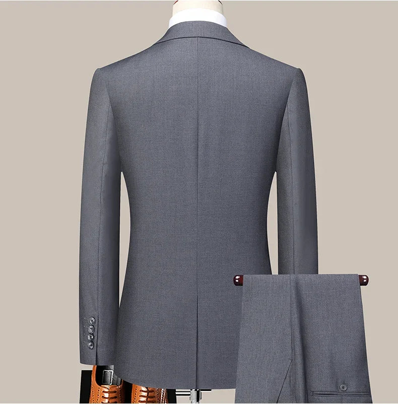 Suit (Blazer+ Pants) Men's Fashion Business Outdoor Trend Solid Color Casual Slim