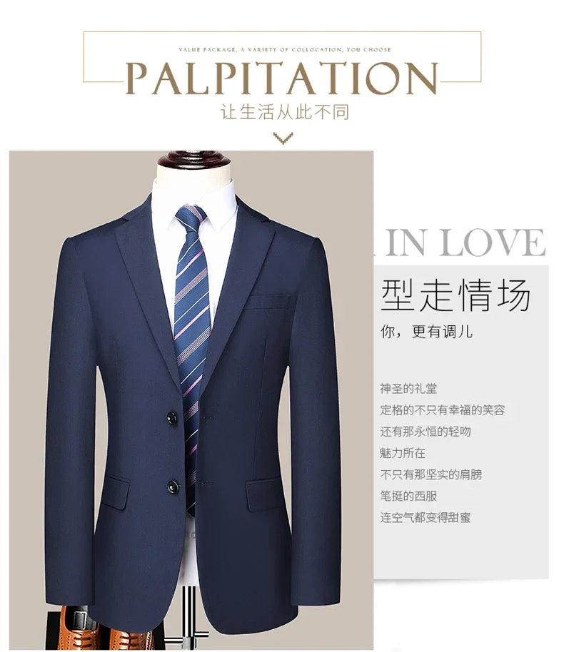 Suit (Blazer+ Pants) Men's Fashion Business Outdoor Trend Solid Color Casual Slim