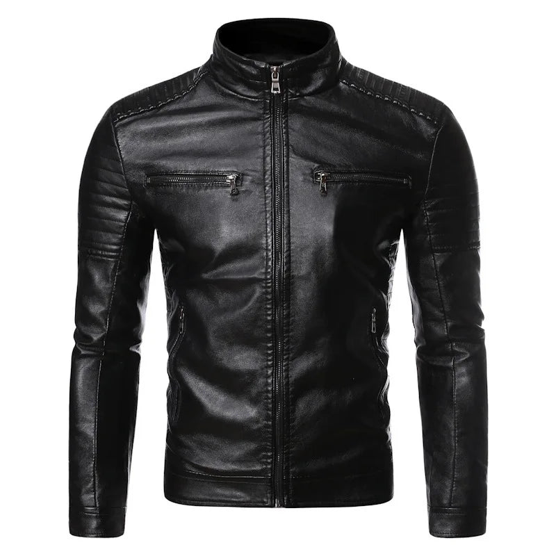 Men's Leather Jacket 2025 New Spring And Autumn Thin Style Stand Collar Striped