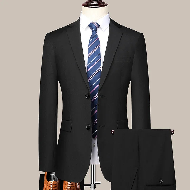Suit (Blazer+ Pants) Men's Fashion Business Outdoor Trend Solid Color Casual Slim