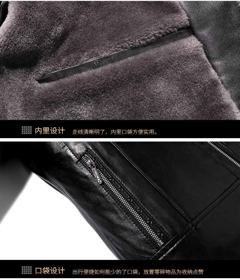 Leather Jacket Men Winter Fleece Warm Motorcycle Coats Mens Fashion New Biker