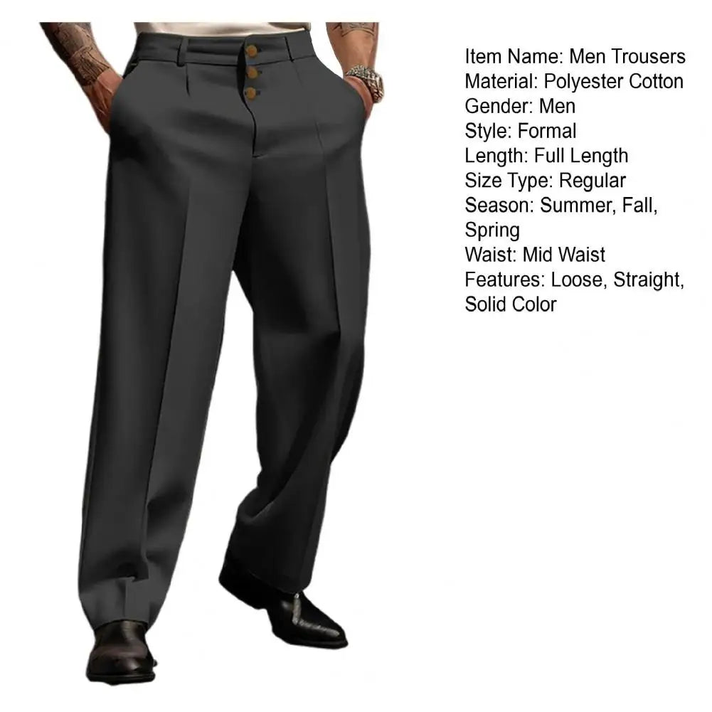 Men Suit Pants Elegant Men's Business Suit Pants with Straight Loose Fit