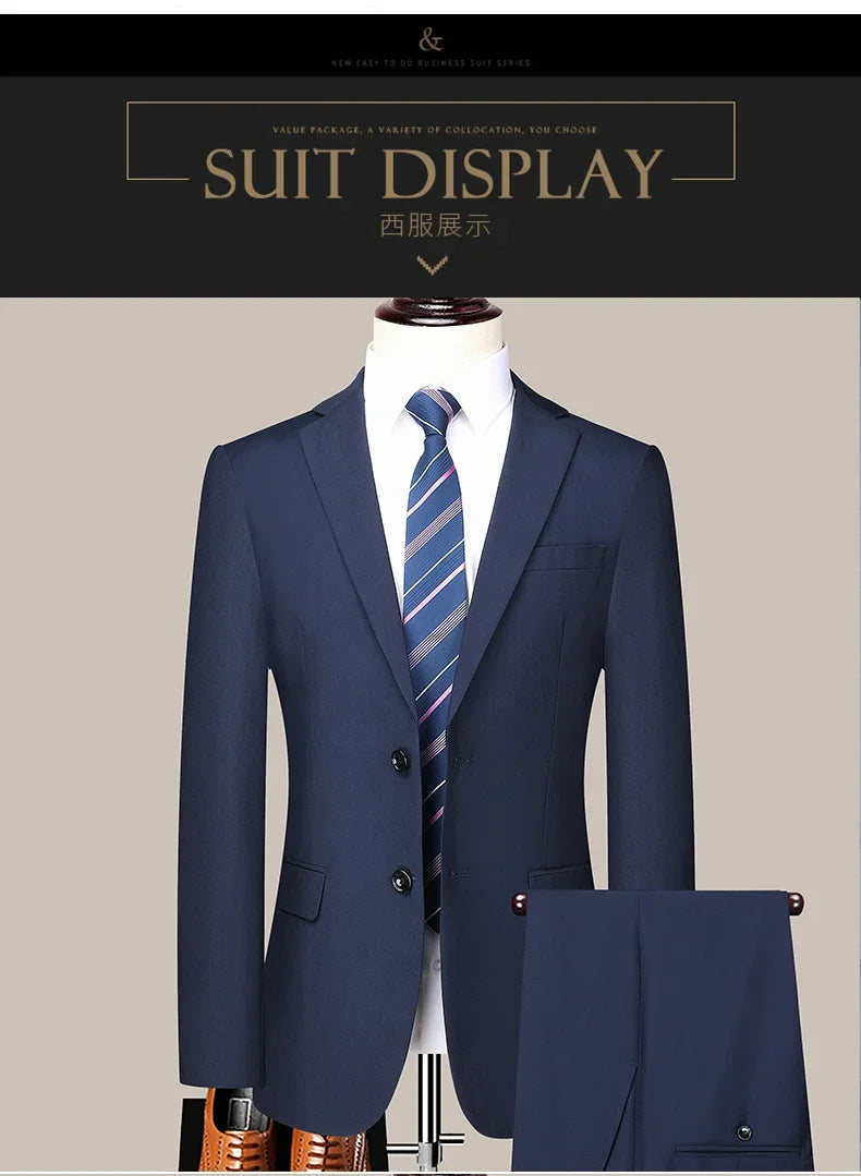 Suit (Blazer+ Pants) Men's Fashion Business Outdoor Trend Solid Color Casual Slim