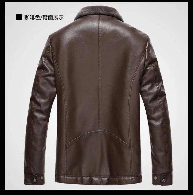 Leather Jacket Men Winter Fleece Warm Motorcycle Coats Mens Fashion New Biker